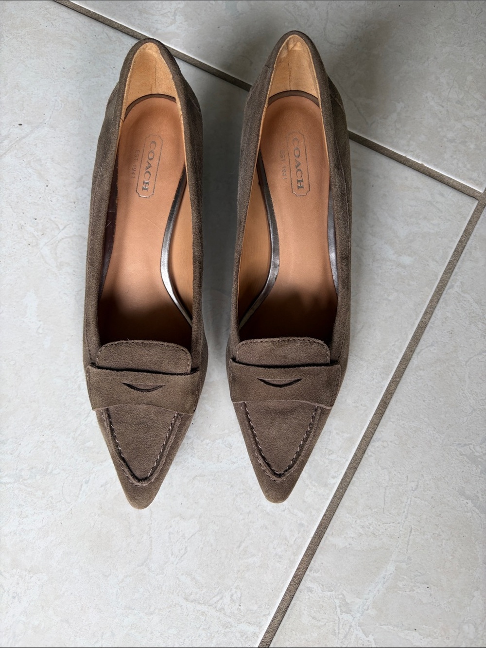 Coach Taupe Suede Pointed-Toe small hells.